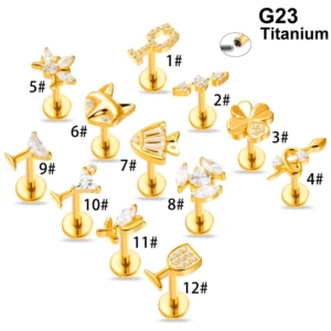 RENSINO Tarnish Free ASTM F136 Titanium Jewelry CZ Fish Wine Glass Custom Flat Back Stud Earrings Cartilage Tragus Piercing Jewellery