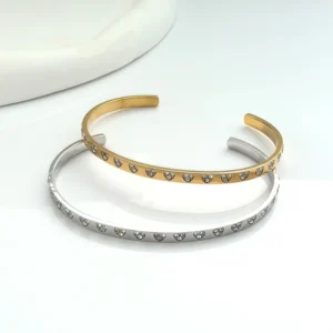 RENSINO Tarnish Free Waterproof Heart Bead Edge Bracelet Plated 18K Gold Line Hollow Bangle Elegant Minimalist Fashion Accessories