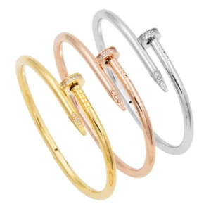 RENSINO Tarnish Resistant 18K Gold Plated Stainless Steel Zircon Fashion Trendy Design Women’s Engagement Hypoallergenic Nail Bangle