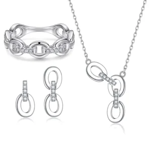 RENSINO Tassel Earrings European American Style Hip Hop Chain Ring S925 Silver Necklace Zircon Bracelets Niche Sterling Jewelry Set