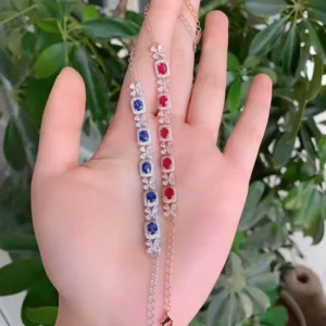 RENSINO Tennis Bracelet S925 Pure Silver Natural Sapphire Ruby Classic Wedding Engagement Gift Bracelet Women’s Gift