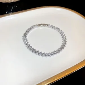 RENSINO Tennis Chain & Link Bracelets Silver Tone Square Cut Rhinestone Zircon Jewelry for Women Wedding Valentine Gift