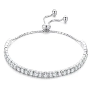 RENSINO Tennis Luxury Bracelets S925 Silver Rhodium Plated Adjustable Chain Tennis Gemstone Diamond Moissanite Women R.GEM