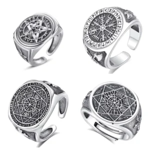 RENSINO Tetragrammaton Pentagram Open Hip Hop Ring Vintage Men’s Punk 925 Sterling Silver Anillos Plata 925 Viking Ring