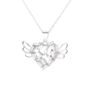 RENSINO The 925 Silver Cross-border Heart-shaped Necklace with a Simple Collarbone Chain