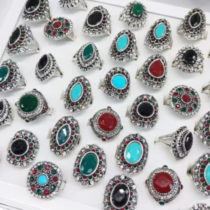 RENSINO The New Hot Retro Exaggerated Men’s Ring Men’s Imitation Gem Ring Men’s Colored Stone Crystal Zircon Ring Jewelry Gifts