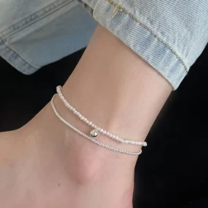 RENSINO The Pearl & Starlight Duet Anklet Double Layer of Freshwater Beads & Twisted Rock Chain a Symphony for Your Ankle