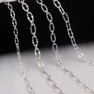 RENSINO Thick Long Short Chains S925 Sterling Silver Heavy Dapped Lip Sequin Chain Accessory for DIY Women Girls Fine Jewelry Making