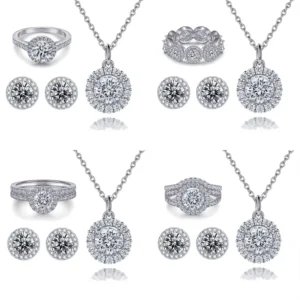 RENSINO Three-Piece Sterling Silver Heart-Shaped Zircon Jewelry Set for Women High Quality Ring Earrings Simple Style Guangzhou Origin