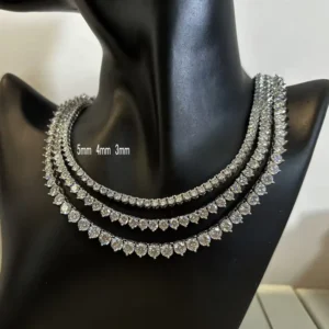 RENSINO Three claw Brilliant Cut Moissanite Geometric Women’s Light Luxury Sterling Silver Rhodium Plated Tennis Chain Hip hop Necklace