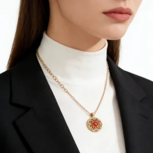 RENSINO Tibetan Silver Zircon Red Beads Link Chain Pendant Charm Necklaces Colour resistant Waterproof Trendy Fashion Women’s