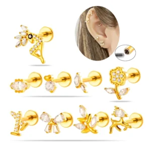RENSINO Titanium 16G Internal Thread Labret CZ Hummingbird Deer Olive Branch Cartilage Earring Helix Tragus Manufacturer Body Jewelry