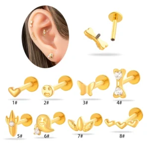 RENSINO Titanium 16G Internal Thread Labret CZ Smiley Ghost Flame Cute Cartilage Earring Helix Tragus Manufacturer Body Jewelry
