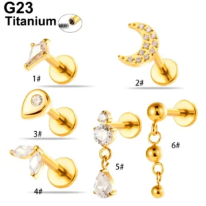 RENSINO Titanium 16G Internal Threaded Labret CZ Kite Crescent Pave Cartilage Earring Helix Tragus Manufacturer Body Jewelry