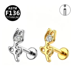 RENSINO Titanium 5A Zircon Internal Thread Zodiac Unisex Earrings Lip Stud Body Puncture Earring Stud FasionJewelry