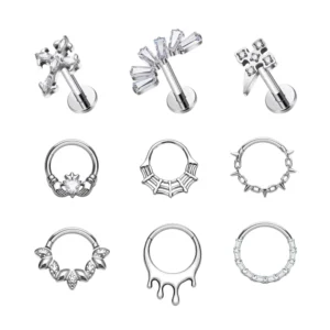 RENSINO Titanium Body Piercing Jewelry Fashion Segment Hinged Nose Rings Earrings Zircon for Women Cartilage Tragus Piercing