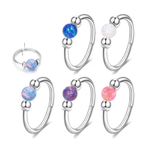 RENSINO Titanium F136 Nose Ring 3mm Opal Open Earring 20g Daith Piercing Jewelry Gold Plated Body Jewelry for Weddings