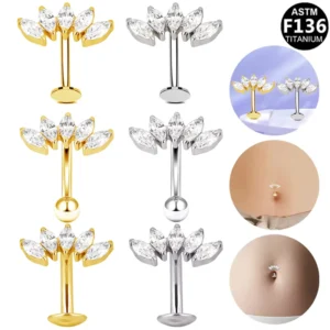 RENSINO Titanium Flat Back Belly Ring Piercing Earrings Outdoor Enthusiast’s Body Jewelry Zircon for Children Weddings Engagements
