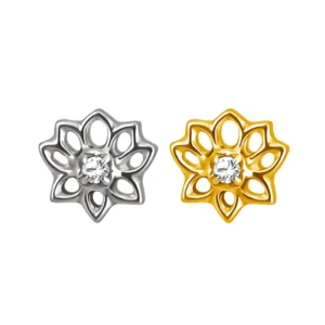 RENSINO Titanium Hollow Floral Top Silver Gold With CZ Center 16G Internally Threaded Body Piercing Jewelry Labret Top