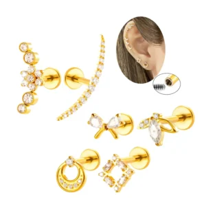 RENSINO Titanium Internal Thread Labret Ear Climber Bow CZ Pave Cartilage Earring Helix Tragus Manufacturer Body Piercing Jewelry
