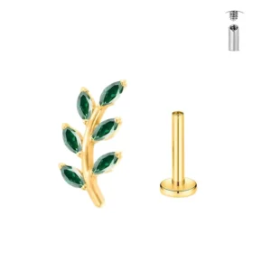 RENSINO Titanium Marquise Gemstone Earring Studs Cartilage Piercing Labret Custom Size Navel Body Jewelry with Gold Plating F136