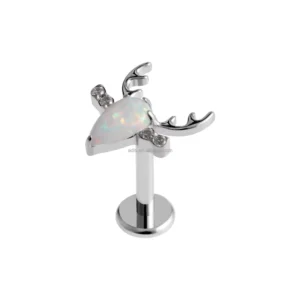 RENSINO Titanium Silver Plated Lip Ear Stud Earrings Zircon Deer Design Labret Unisex Anniversary Body Piercing Jewelry