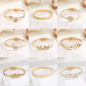 RENSINO Titanium Steel Bracelet Bangle Heart Shape Electroplated Unisex Niche Design Spot Individually Gift for Women