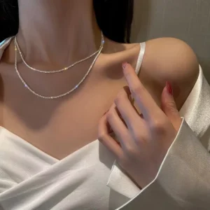 RENSINO Titanium Steel Double-Layered Chain Necklace Super Twinkling Star Design Fashion Jewelry for Women European-American
