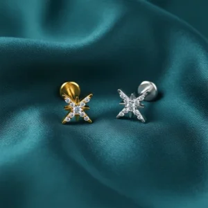 RENSINO Titanium Zircon Internally Threaded Ear Tragus Gold Earring Body Jewelry Star Shaped