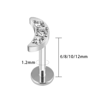 RENSINO Top Fashion Titanium Body Piercing Earrings New Style Moon Internal Thread ASTM F136 Zircon Main Stone Jewelry