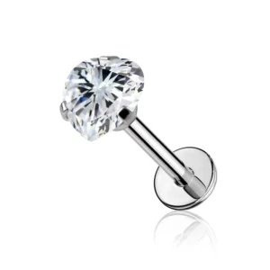 RENSINO Toposh 16G Silver Clear Heart Labret Piercing Body Jewellery