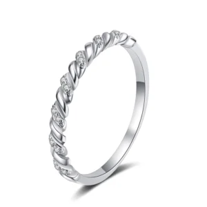RENSINO Transit Stackable Custom Fine Jewelry Engagement Rings for Women White Gold Plated 925 Sterling Silver VVS1 Moissanite Ring