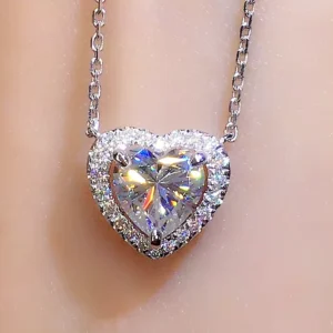 RENSINO Trend Silver Plated Heart Cut Crystal Pendant Choker Wedding Bridal Necklaces for Women