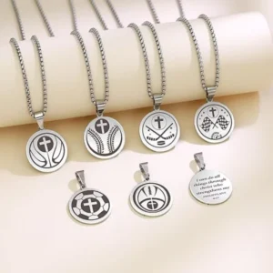 RENSINO Trend US Hot Sports Prayer Scripture Football Baseball Rugby Stainless Steel Tarnish Free Men Pendant Necklace Jewelry