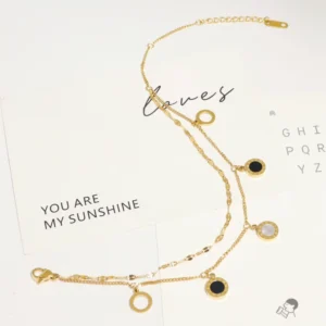 RENSINO Trend Ye Pian Chain Stainless Steel Charm Bracelet Fashion Round Roman Numerals Double layer Jewelry for Lovers