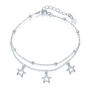 RENSINO Trending Fashion 925 Silver Foot Jewelry Anklet for Women Double Chain for Gifts