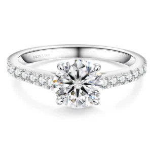 RENSINO Trendy 1.0CT 2.0CT VVS Moissanite Diamond Promise Bridal Wedding Band 925 Silver White Gold Plated GRA Certified Engagement Ring