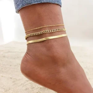 RENSINO Trendy 18K Gold Plated Anklets for Women Waterproof Stainless Steel Cuban Link Snake Chain Stacking Anklets Jewelry Gifts