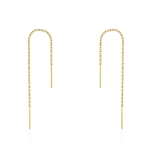 RENSINO Trendy 18K Gold Plated Needle Thread Earing 925 Sterling Silver Threader Earrings Cross Link Long Chain Pull Through Earring