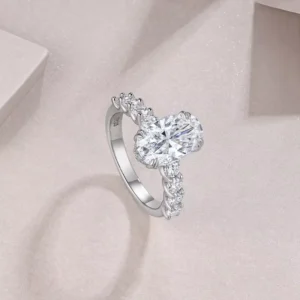 RENSINO Trendy 7*12mm Oval Cut 925 Sterling Silver Moissanite Ring Diamond Engagement Wedding Fine Jewelry Ring