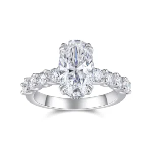 RENSINO Trendy 7*12mm Oval Cut 925 Sterling Silver Moissanite Ring Diamond Engagement Wedding Fine Jewelry Ring