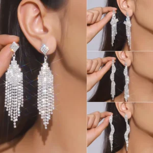 RENSINO Trendy 925 Sterling Silver Drop Earrings for Women Long Drop CZ Diamond Chain Dangle Tassel Fashion Statement Jewelry