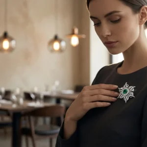 RENSINO Trendy 925 Sterling Silver Elegant Curves Emerald Luxury Banquet Dress Corsage Accessories