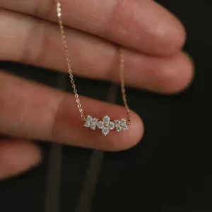 RENSINO Trendy 925 Sterling Silver Flower Four Clover Leaf Necklace for Women Romantic Floral Wedding Jewelry Zircon Fashionable Cute