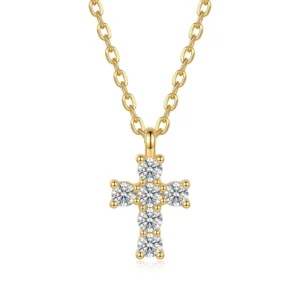 RENSINO Trendy 925 Sterling Silver Jewelry Dainty Chain Moissanite Cross Pendant Necklace For Women