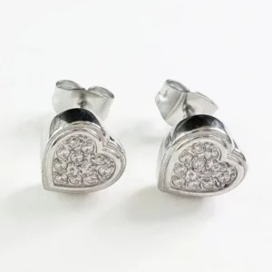 RENSINO Trendy 925 Sterling Silver Minimalist Fashion Earrings Customizable Heart Zircon Inlaid for Party or Gift