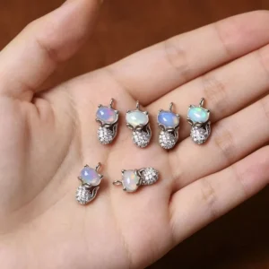RENSINO Trendy 925 Sterling Silver Opal Jewelry Natural Healing Crystal High Quality Opal Cute Animal Pendant