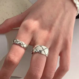 RENSINO Trendy Argyle Pattern Ring Silver Plated Copper Base with Vintage Open Adjustable Design for Women Men Jewelry