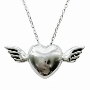 RENSINO Trendy Cute Heart Wing DIY Stainless Steel Pendant Necklace Link Chain Jewelry Accessories for Women for Gift