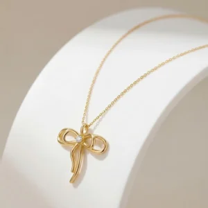 RENSINO Trendy Dainty 925 Sterling Silver 14K Gold & Rhodium Plated CZ Inlaid Bow Pendant Necklace for Wedding & Party